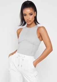 Manière De Voir CONTRAST STITCH RACER BODYSUIT GREY