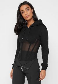 Manière De Voir CORSET HOODIE BLACK | fitted waist hoodies