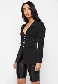 Manière De Voir CORSET WAIST BLAZER BLACK | fitted hook and eye fastening jackets