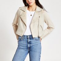 RIVER ISLAND Black crop double zip biker jacket