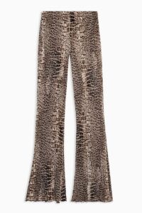 TOPSHOP Crocodile Print Plisse Flare Trousers / croc flares