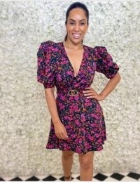 FOREVER UNIQUE Ditsy Floral Print Mini Dress With Exaggerated Sleeve / purple puff sleeved dresses