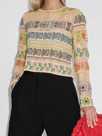 Etro cropped open-knit jumper / knitted flower patterns