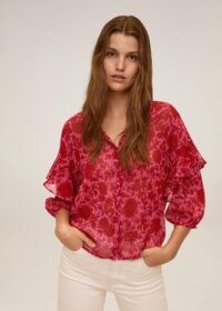 MANGO OTTO Floral print blouse Fuchsia / tiered sleeve blouses