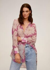 MANGO TUKU Floral print shirt / large flower prints / curved hem shirts