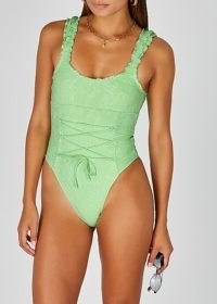 FRANKIES BIKINIS Penelope green lace-up swimsuit