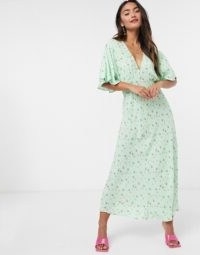 Ghost Tessie dress in green | flutter sleeve dresses | deep V-necklines