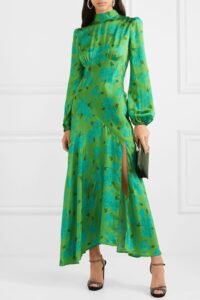 DE LA VALI Clara breen floral-print satin midi dress / fluid cut on the bias dresses