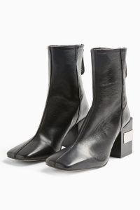 TOPSHOP HARRIS Black Block Boots ~ metal detail block heels ~ square toes