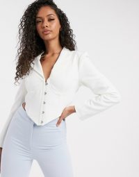 Lavish Alice tie back corset blazer top in white | fitted blazers