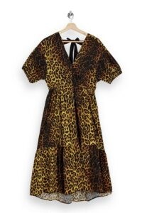 TOPSHOP Leopard Print Pop Bow Midi Dress