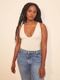 Reformation Maui Top | white sleeveless deep V-neck tops