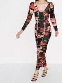 Molly Goddard ruched floral-print dress / black flower print event dresses