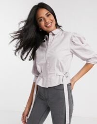 NA-KD shirt with waist detail in dusty lilac | tie waist shirts