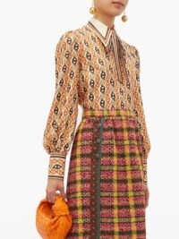 GUCCI Neck-tie chain-print silk blouse ~ chic retro look ~ orange printed blouses