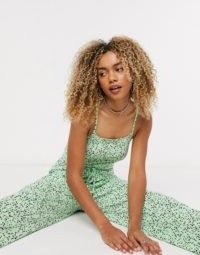 Noisy May culotte jumpsuit in green spot print