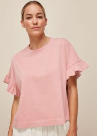 WHISTLES COTTON FRILL TSHIRT Pale Pink / casual essentials / feminine T-shirts