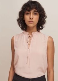 WHISTLES SELENA SILK TOP ~ pale-pink frill neck tops