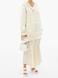 SIMONE ROCHA Pearl-embellished oversized cable-knit sweater ~ slouchy cream sweaters