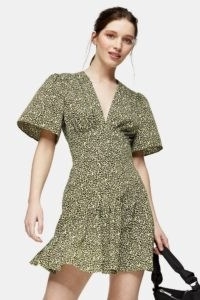 TOPSHOP PETITE Lime Green Angel Sleeve Mini Dress ~ animal print dresses