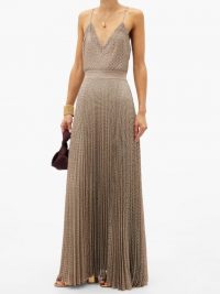 MISSONI Pleated metallic-jersey cami dress ~ thin strap evening maxi