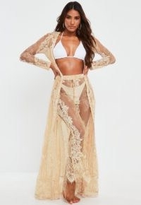 MISSGUIDED premium nude eyelash lace maxi beach kimono ~ sheer beachwear ~ pool side fashion