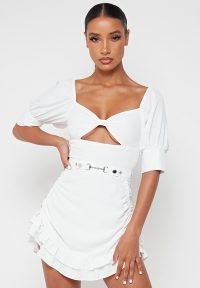 Manière De Voir PUFF SLEEVE RUCHED FRILL DRESS WHITE