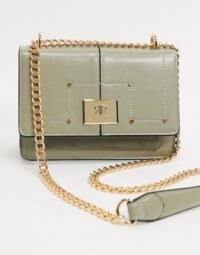 River Island lock satchel cross body in green ~ chain strap crossbody bags