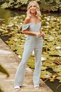 LAVISH ALICE x rosie connolly off shoulder corset jumpsuit in pastel blue ~ bardot jumpsuits