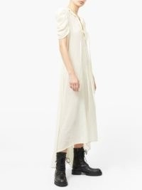 ANN DEMEULEMEESTER Ruffled neck linen-blend shirt dress ~ sheer ruched sleeve dresses