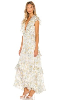 Sabina Musayev Zoya Maxi Dress – White Yellow Ditsy | ruffle trimmed summer dresses