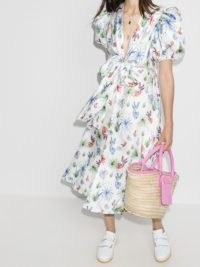 Silvia Tcherassi puff-sleeve floral-print dress ~ deep V-neckline summer dresses