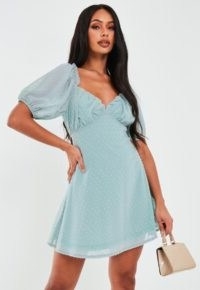 Missguided tall blue puff sleeve dobby mini dress | dresses with ruched detailing