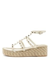 VALENTINO GARAVANI Torchon Rockstud leather wedge sandals ~ white caged wedges ~ stud covered sandal