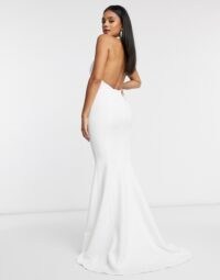 True Violet Black Label backless halter neck fishtail maxi dress in ivory ~ low scooped back dresses