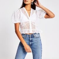 River Island White sheer embellished shirt | see-through puff sleeve blouse