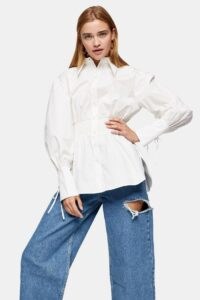 Topshop White Sheering Corset Shirt | waist detail shirts