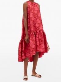 ERDEM Winsloe drop-hem floral-jacquard organza dress / red hi-low dresses