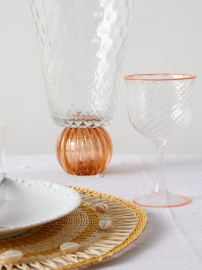 CAMPBELL-REY X Laguna B set of two Cosima wine glasses ~ orange rimmed glass ~ Italian dinner table glassware
