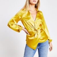 River Island Yellow twist front shirt | asymmetric plunging shirts