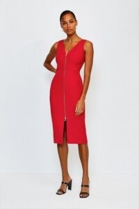 KAREN MILLEN Zip Front Pencil Dress Red