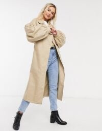 ASOS DESIGN extreme sleeve trench coat in stone ~ balloon sleeve coats ~ autumn outerwear