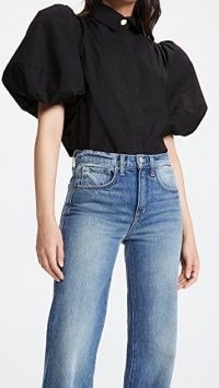 Aje Mottled Shirt Black | voluminous puff sleeves | short balloon sleeve tops