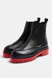 TOPSHOP ALONZO Black And Red Chunky Leather Boots ~ thick sole footwear ~ contrast chelsea boot