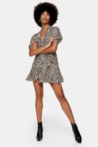 TOPSHOP Animal Print Wrap Dress / leopard print / ruffle trim mini dresses