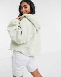 ASOS DESIGN bonded fleece hooded jacket in mint ~ green borg jackets ~ cosy casual outerwear