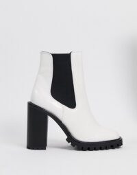 ASOS DESIGN Expect high heeled chunky chelsea boots in white – monochrome block heel boot