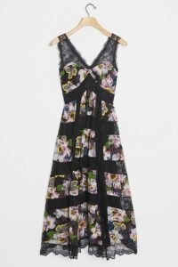 Kasondra Lace Maxi Dress Black Motif / sleeveless semi sheer paneled dresses / floral fashion / anthropologie clothing