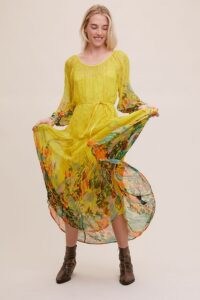 ANTHROPOLOGIE Tarian Maxi Dress Yellow Motif / bright semi sheer dresses / boho inspired fashion