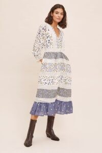 ANTHROPOLOGIE Roberta Maxi Dress Blue Motif / floral mixed print dresses / folk inspired fashion